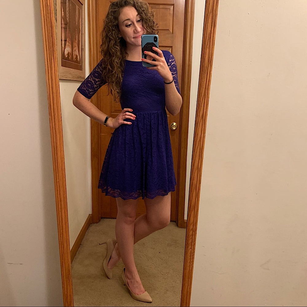 Juniors Rich Blue Lace Mini Dress